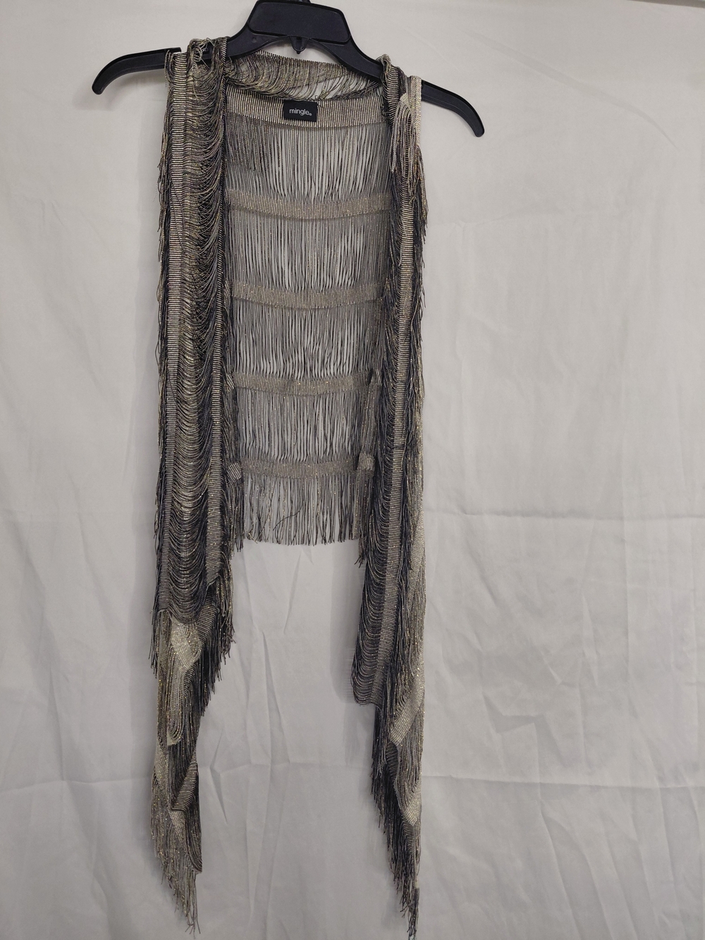 Silver Gray Fringe Layered Vest
